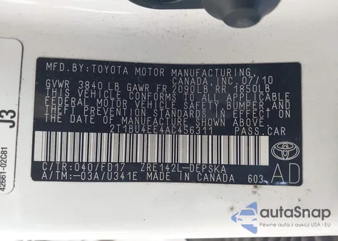 2010 Toyota Corolla S from USA, damaged, VIN 2T1BU4EE4AC456311